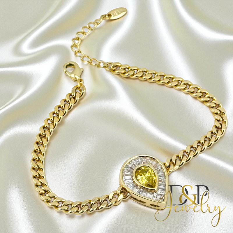 14K YELLOW WHITE STONE DROP BRACELET BR803