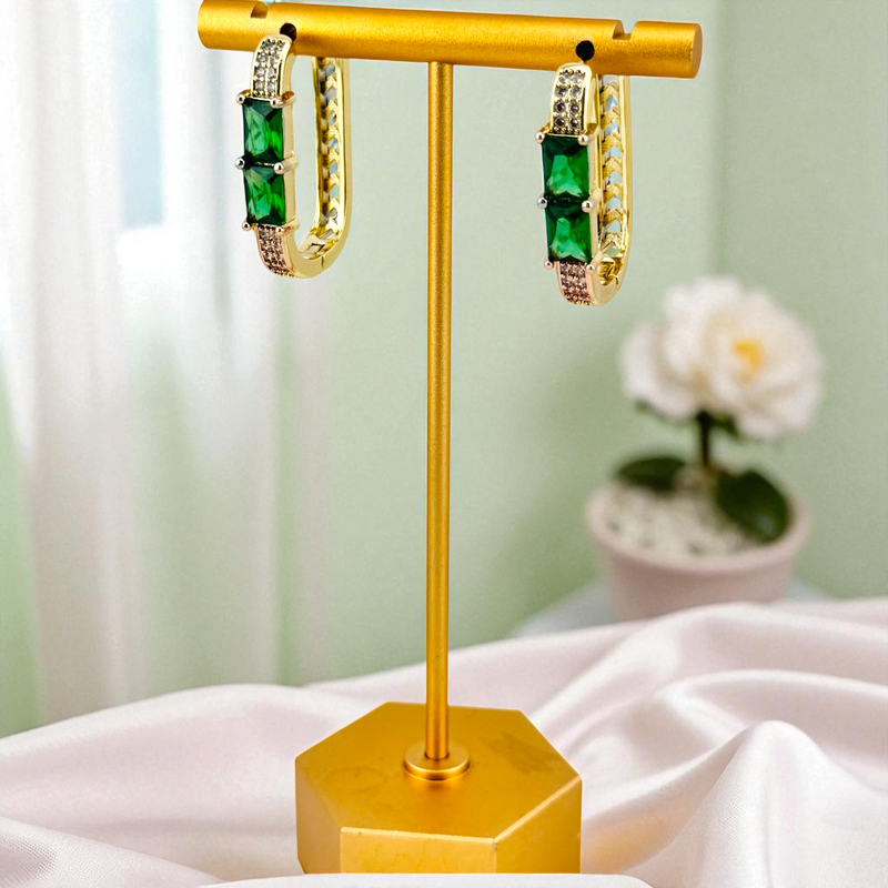 14K GOLD/GREEN MEDIUM HOOP EARRING HP754