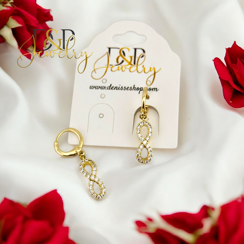 14K WHITE STONES INFINITY HOOP EARRING HP659