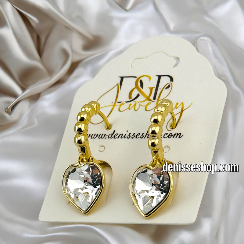 14K WOMEN /HEART STONE HOOP EARRING