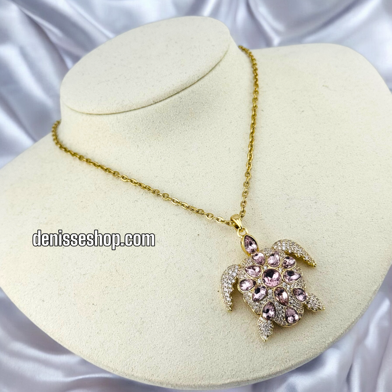 14K GOLD / PINK TURTLE NECKLACE  N64