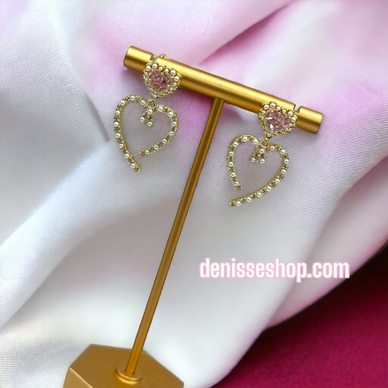 14k Heart Pink Stone Earrings E259