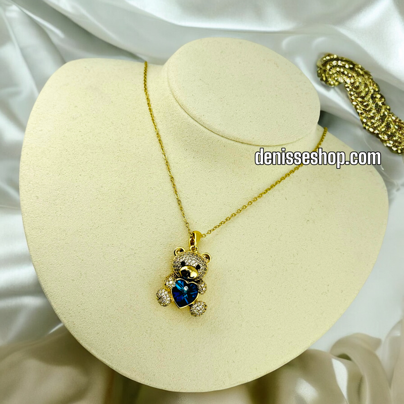 14K GOLD / BLUE STONE BEAR NECKLACE SET N53