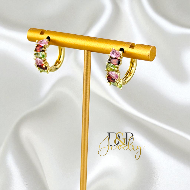 14K GOLD/MULTICOLOR  HOOP EARRING HP797