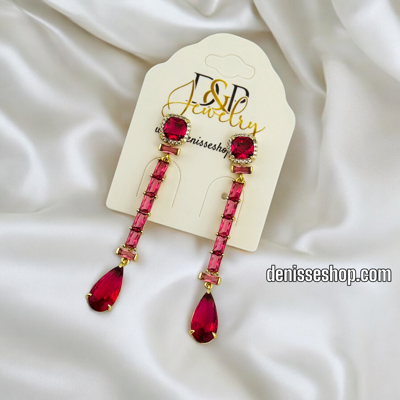 14K ELEGANT RED LONG EARRINGS E779