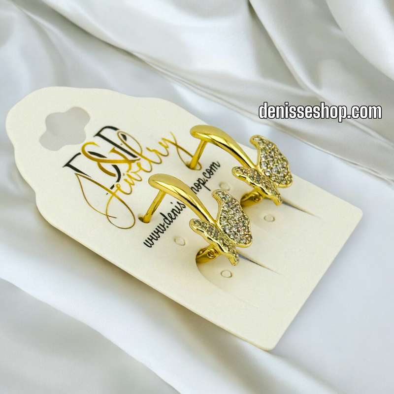 14K GOLD / WHITE STONE BUTTERFLY HUGGIES EARRING E678