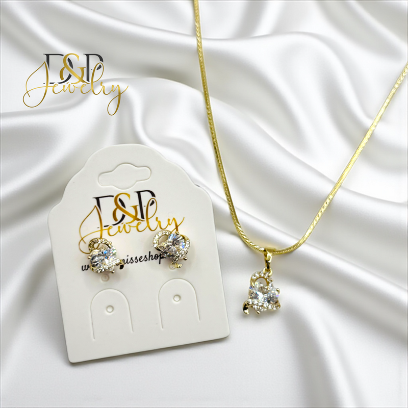 14K HEART WHITE STONE NECKLACE SET N285