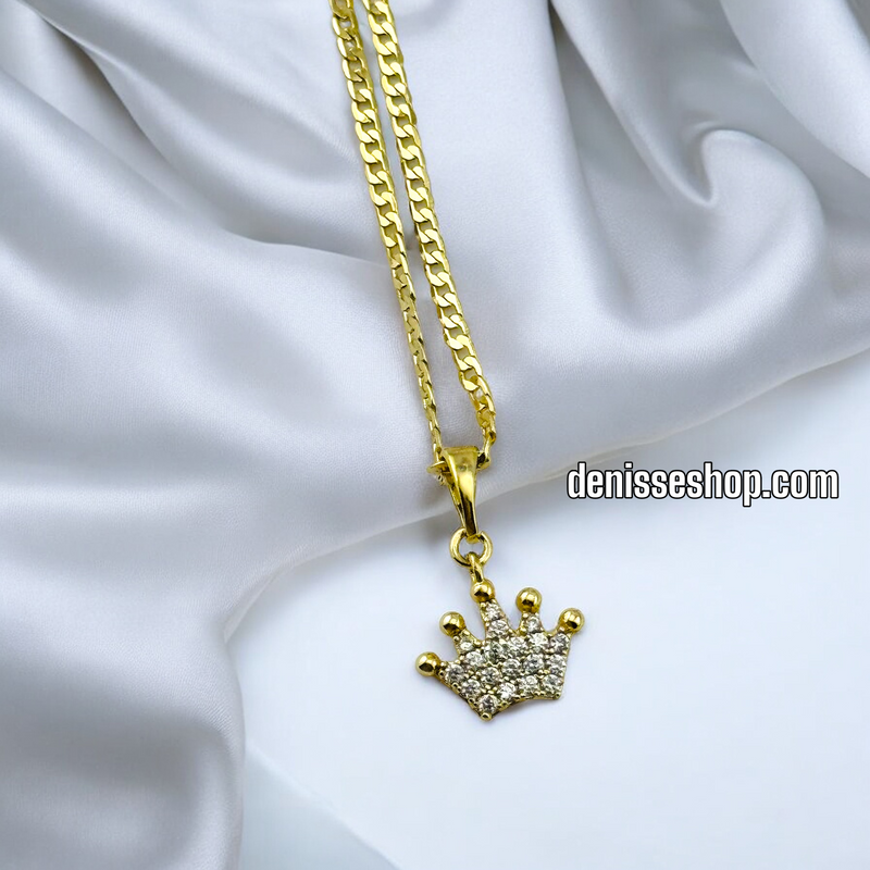 14K WHITE STONE TINY CROWN GIRL PENDANT P502