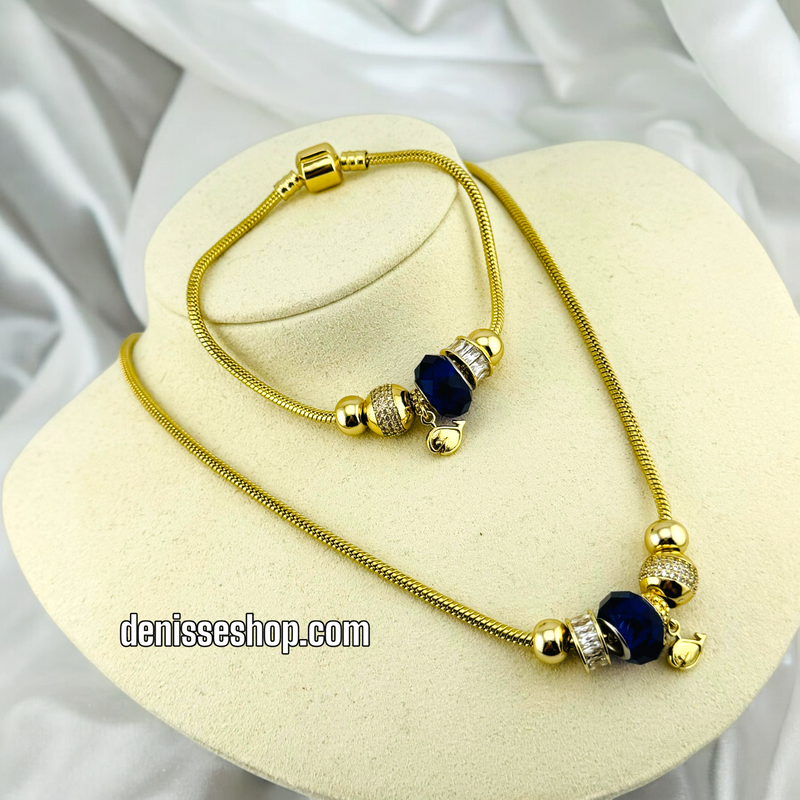 14K GOLD / BLUE PANDORA NECKLACE SET N71