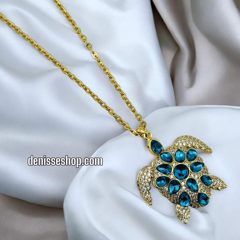 14K GOLD / BLUE TURTLE NECKLACE  N65