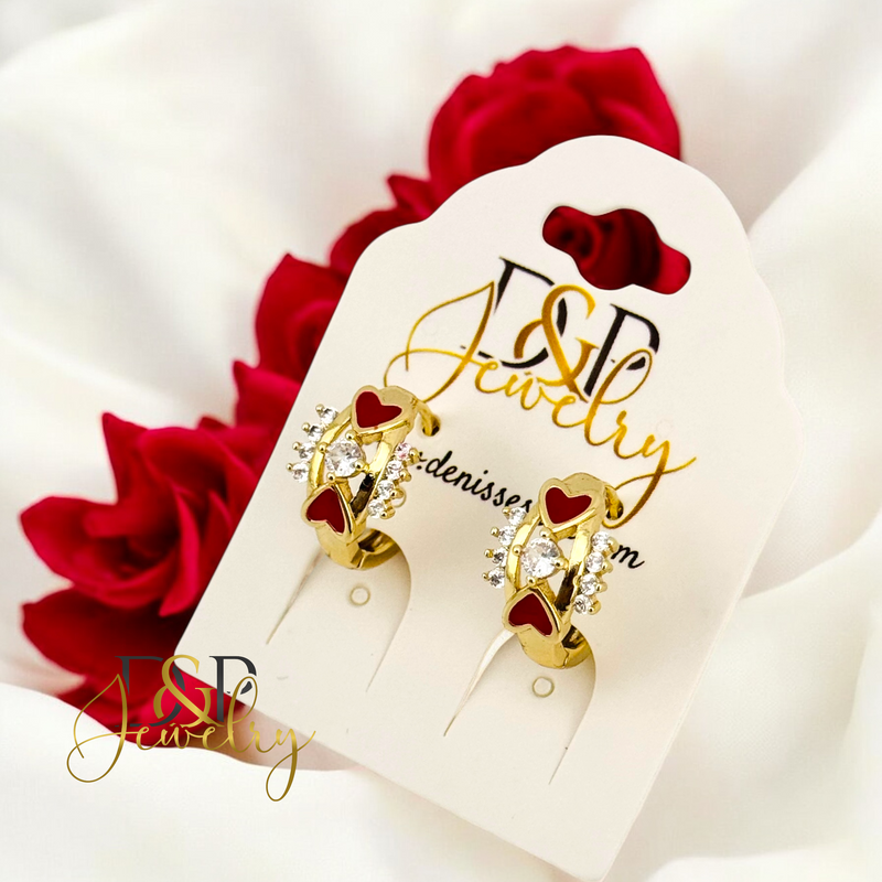 14K SMALL RED HEART HOOP HP689