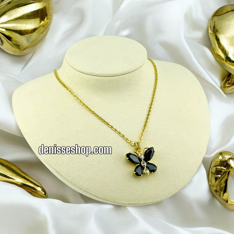 14K BLACK STONE BUTTERFLY PENDANT P472