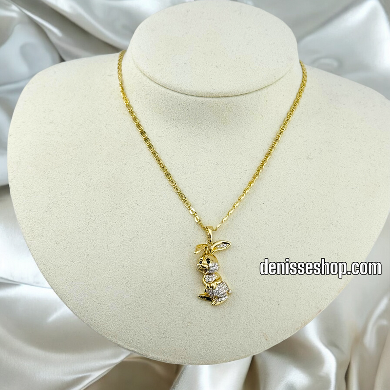 14K GOLD / WHITE STONE BUNNY PENDANT P486