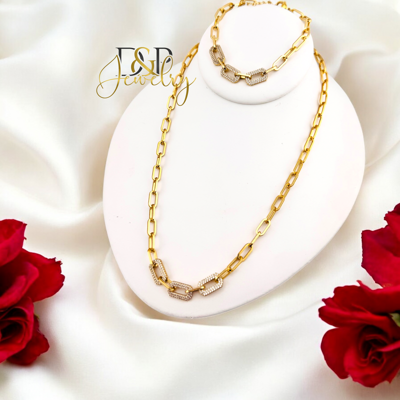 14K PAPER CLIP DESIGN NECKLACE SET N266