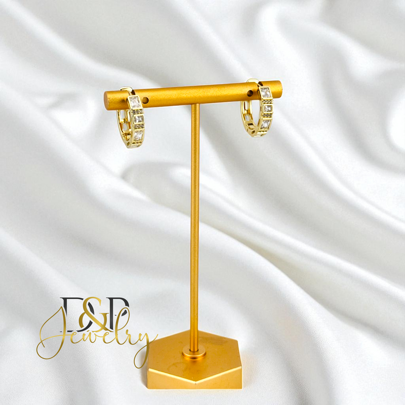 14K GOLD /WHITE STONE FASHION HOOP EARRING HP741