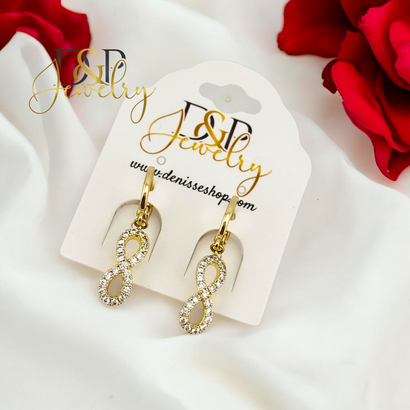 14K WHITE STONES INFINITY HOOP EARRING HP659