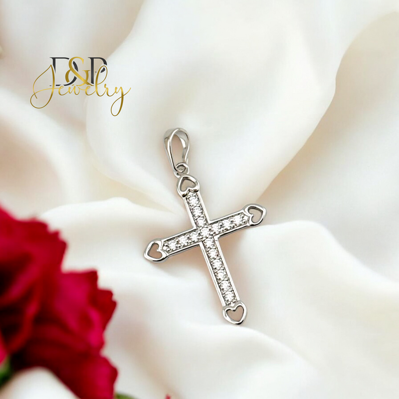 SILVER CROSS AND HEARTS PENDANT P793