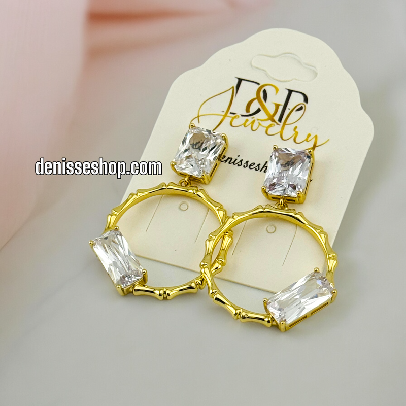 14K WHITE STONE HOOP EARRINGS E544