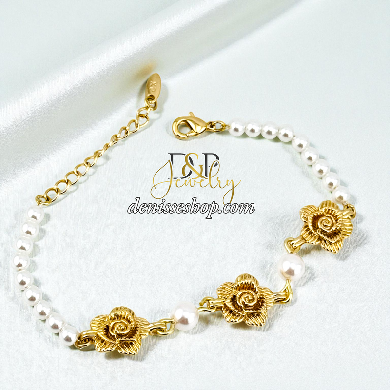 14KGOLD/PEARL FLOWER BRACELET BR865