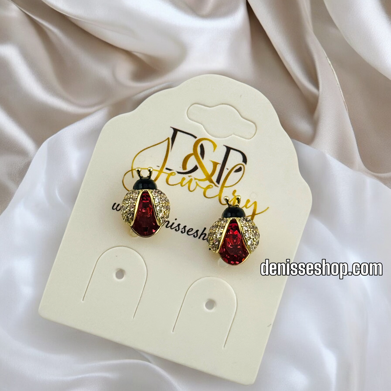 14K GOLD/ PINK LADY BUG  EARRING E687)