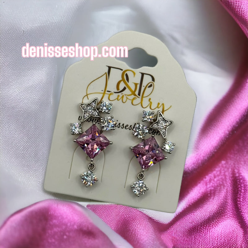 PINK STONE SILVER EARRING E270