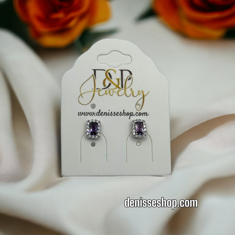 Silver Purple Stone Earrings E324