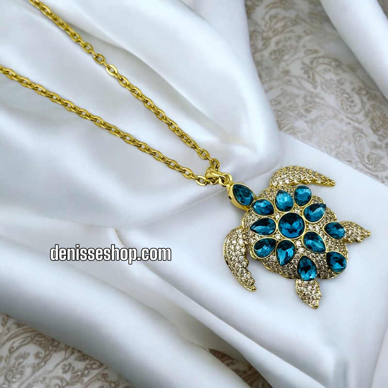 14K GOLD / BLUE TURTLE NECKLACE  N65