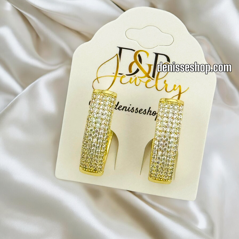 14K GOLD / WHITE STONE FASHION HUGGIES EARRING E677