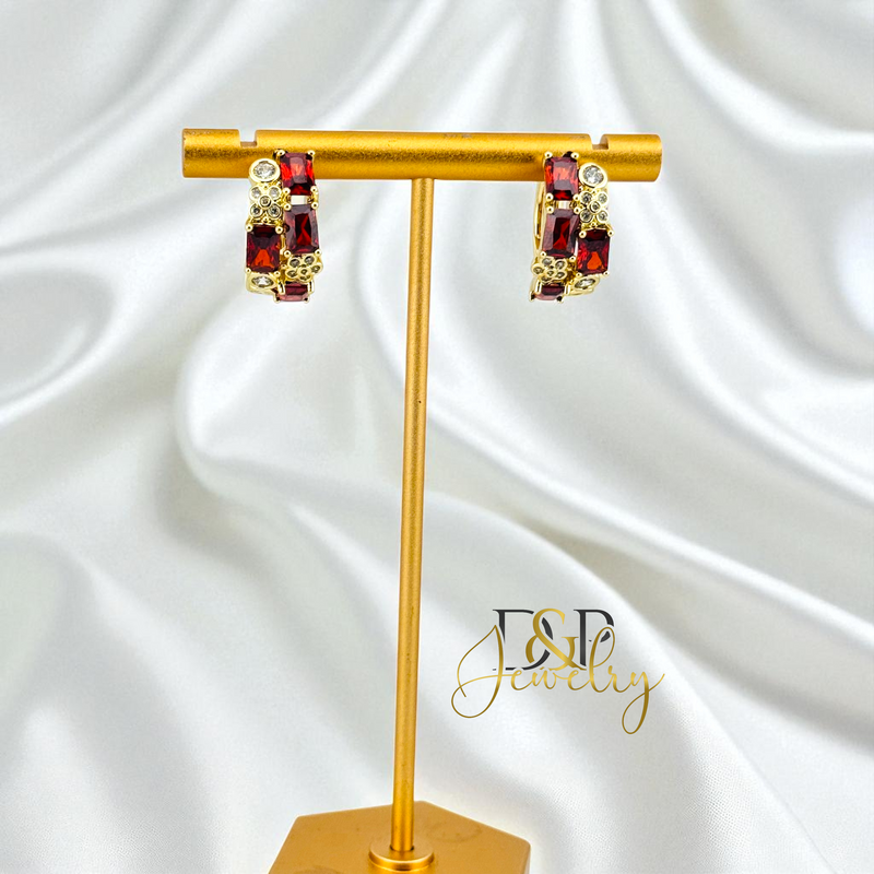 14K GOLD /SHORT COLOR STONES 4 VARIANT HOOP EARRING HP819