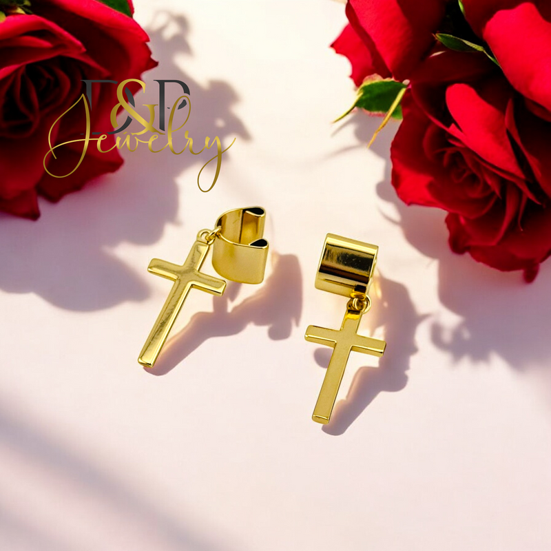 14K EAR CUFF CROSS EARRING E839