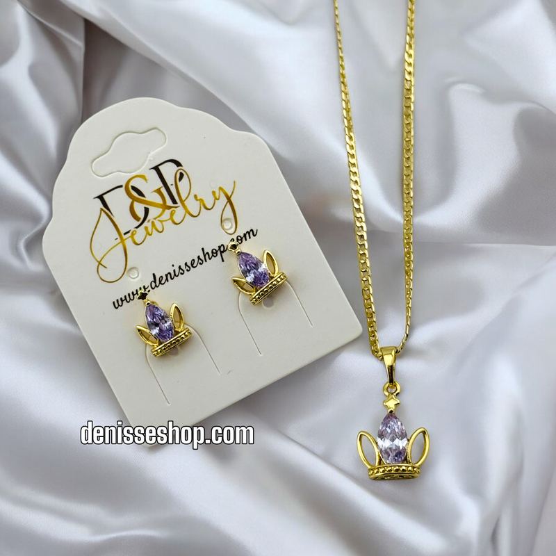 14K WOMAN/GIRL CROWN NECKLACE SET N162