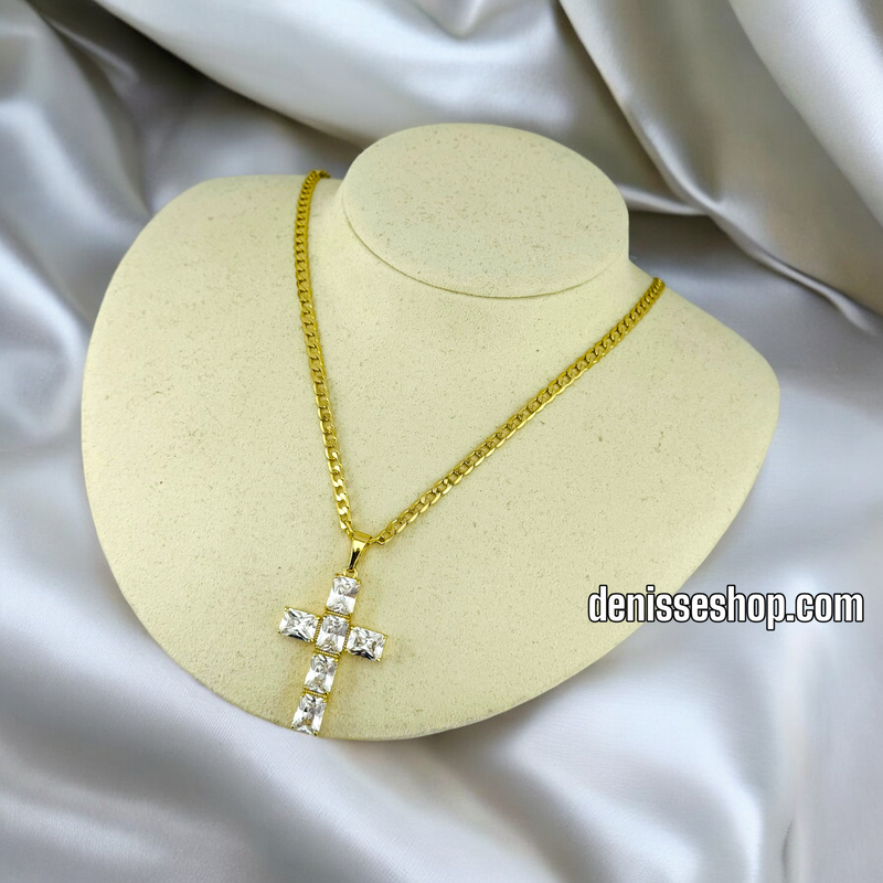 14K / WHITE STONE CROSS PENDANT P547