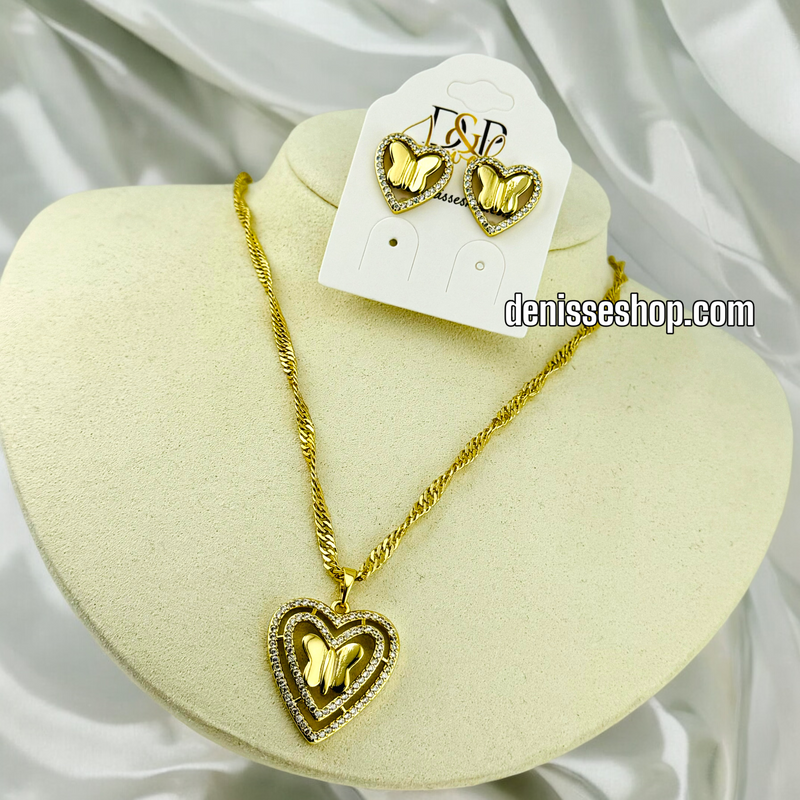 14K GOLD /BUTTERFLY IN HEART NECKLACE SET N50