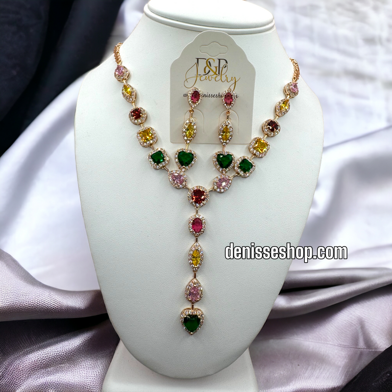 14K COLORFUL STONE NECKLACE SET C1198