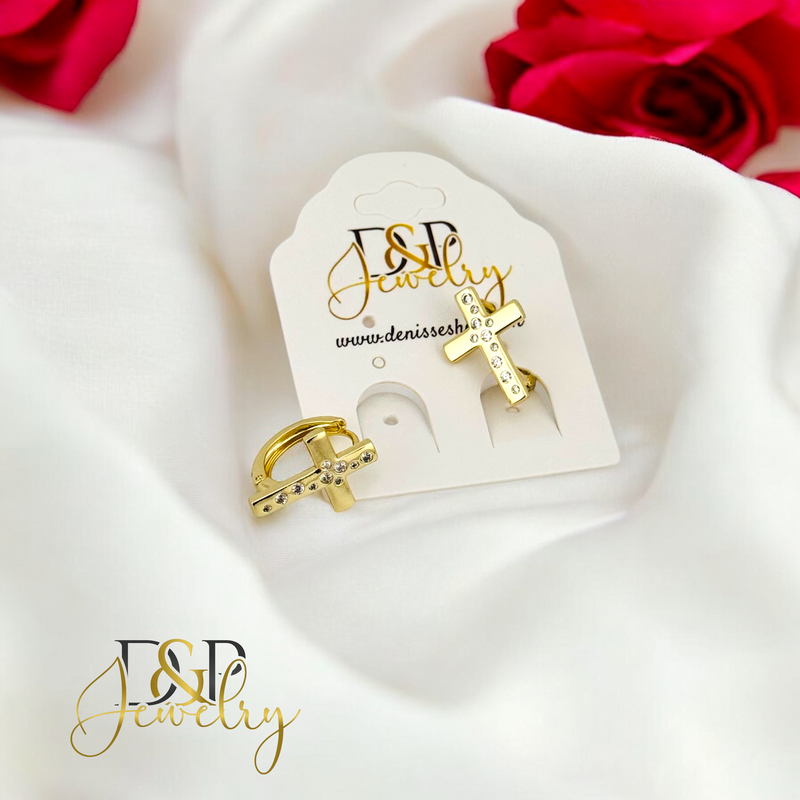 14K CROSS HOOP EARRING HP654
