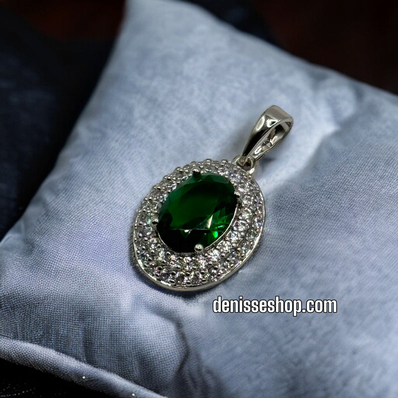 SILVER GREEN STONE PENDANT P224 (Chain not included)