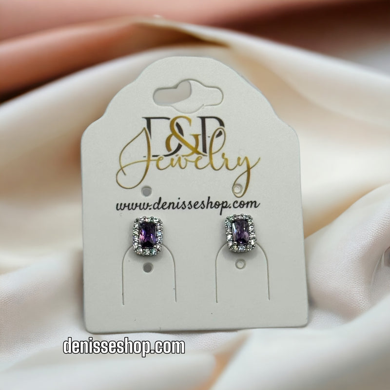 Silver Purple Stone Earrings E324