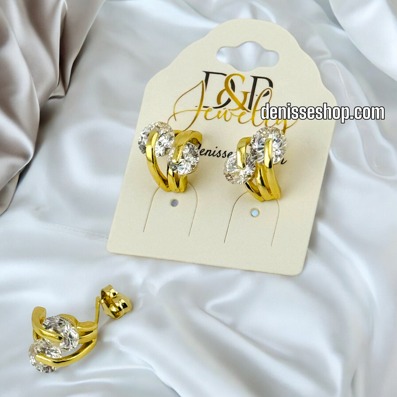 14K GOLD / WHITE DOUBLE STONE  EARRING E682