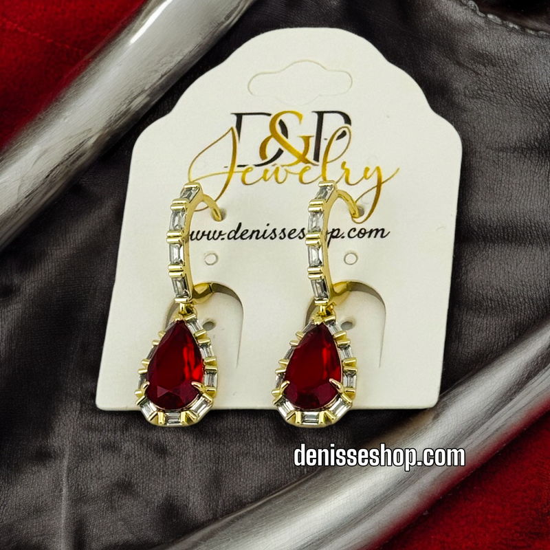 14K RED STONE EARRINGS E519