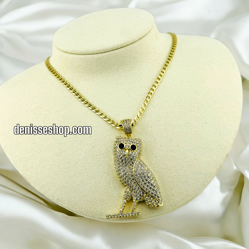 14K FASHION WHITE STONE OWL PENDANT P467