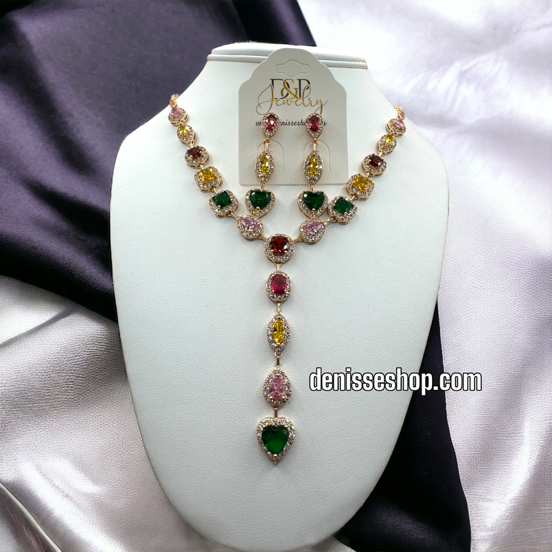 14K COLORFUL STONE NECKLACE SET C1198