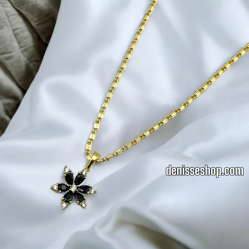 14K CUTE BLACK FLOWER PENDANT P514