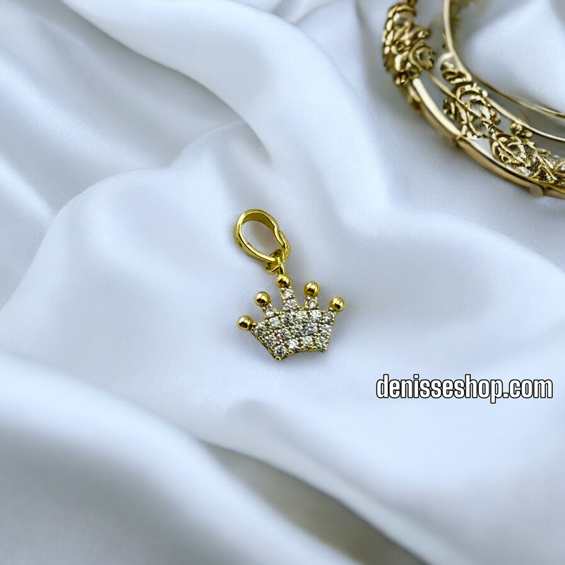 14K WHITE STONE TINY CROWN GIRL PENDANT P502