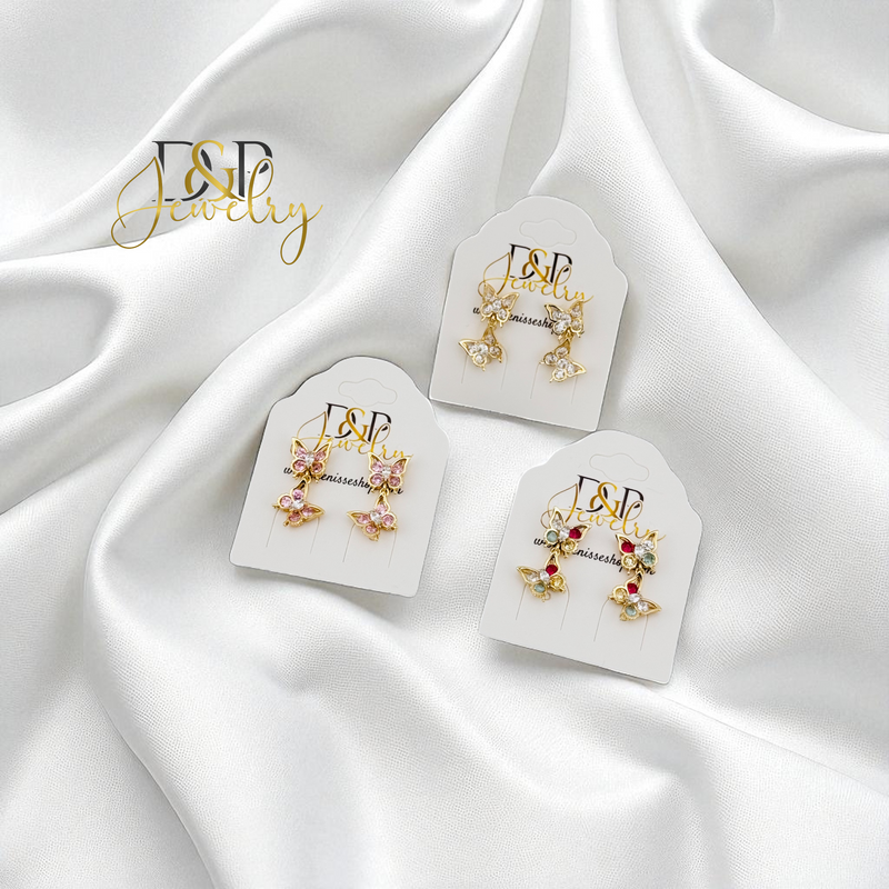 14K GOLD/ PINK DOUBLE BUTTERFLY STUD EARRING E992