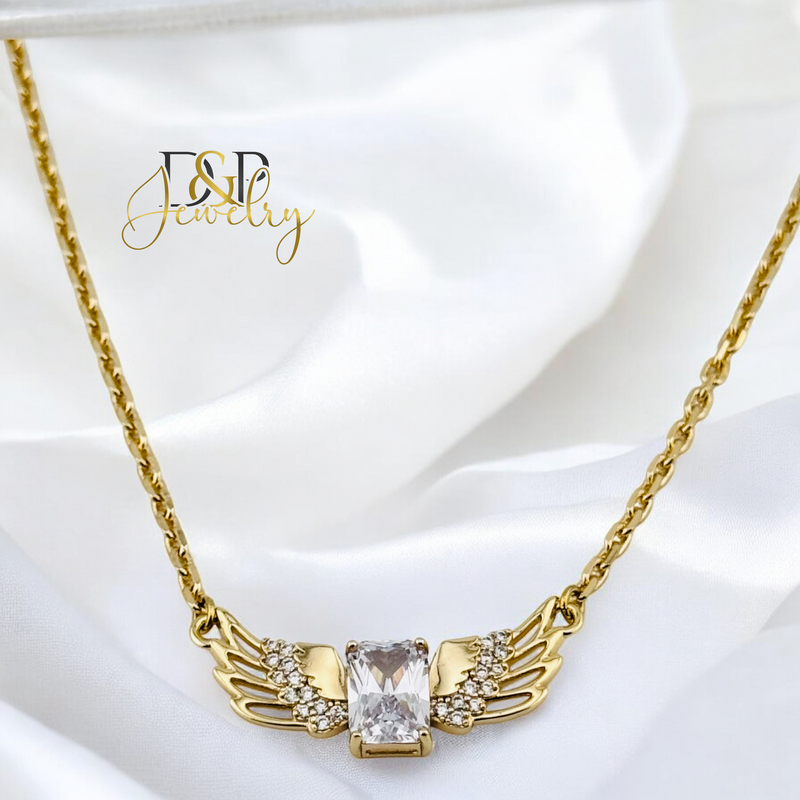 14K GOLD /WHITE STONE WINGS NECKLACE N301