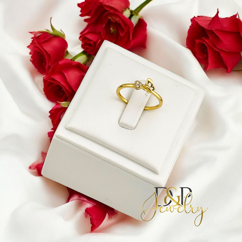 14K TINY BUTTERFLY STONE RING RG362