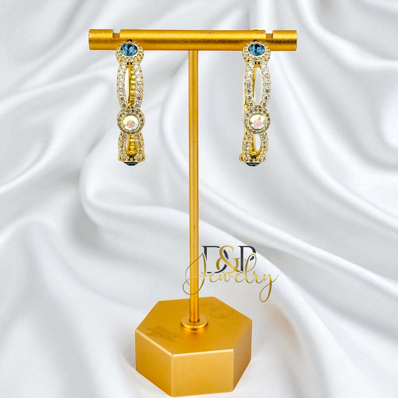 14K GOLD /LONG COLOR  STONES 3 VARIANTS HOOP EARRING HP826