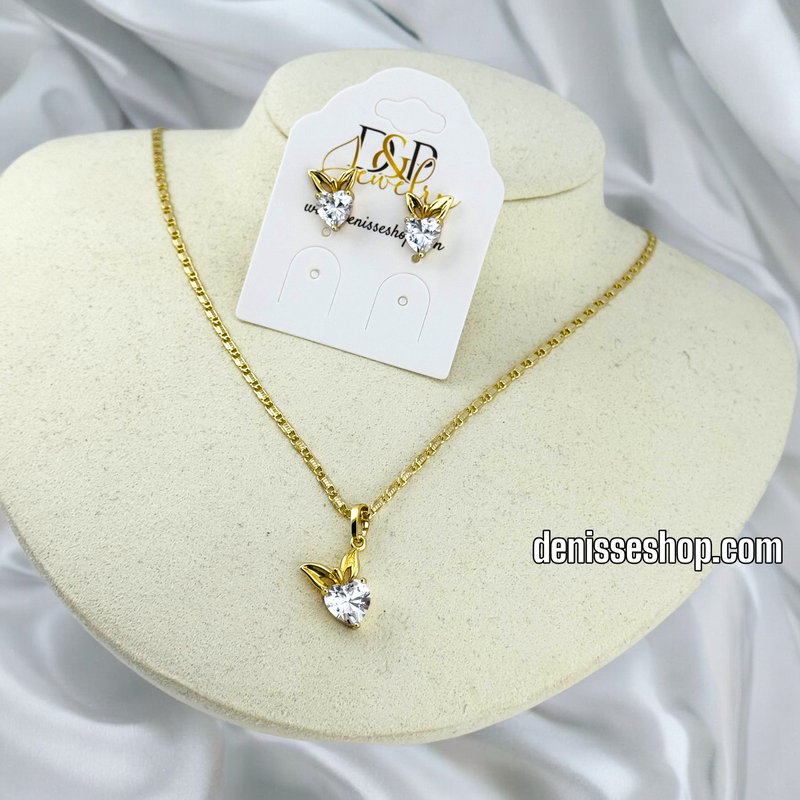 14K SHINY BUNNY AND HEART WOMEN/GIRL NECKLACE SET N82