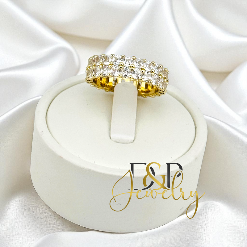 14K WHITE STONE BAND RING RG391