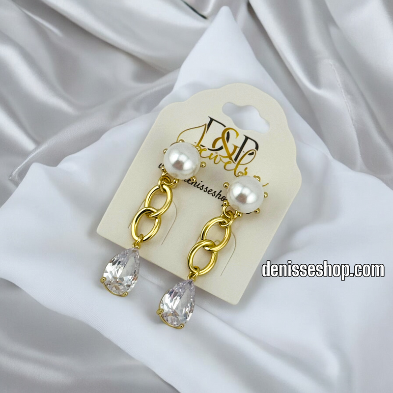 14K WHITE STONE PEARL EARRING E724